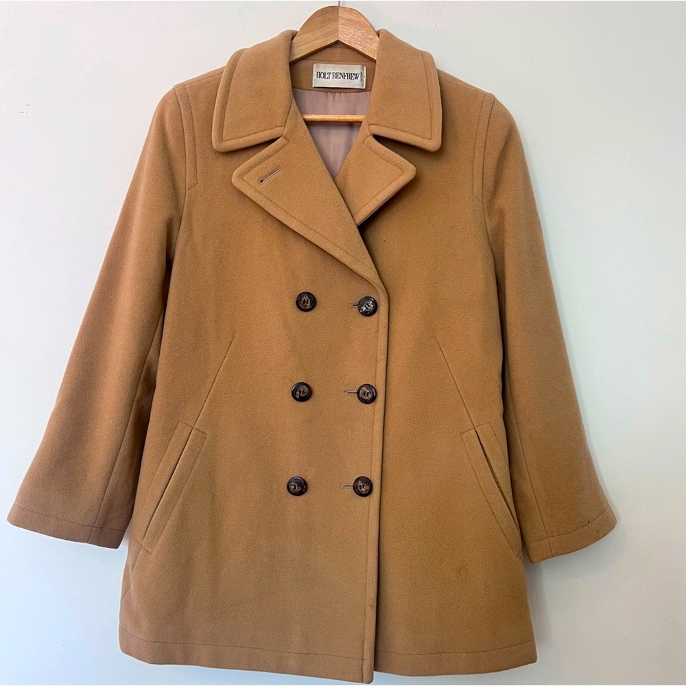Holt Renfrew Wool Cashmere Double Breasted Camel Pea Coat Womens Size 8 Medium